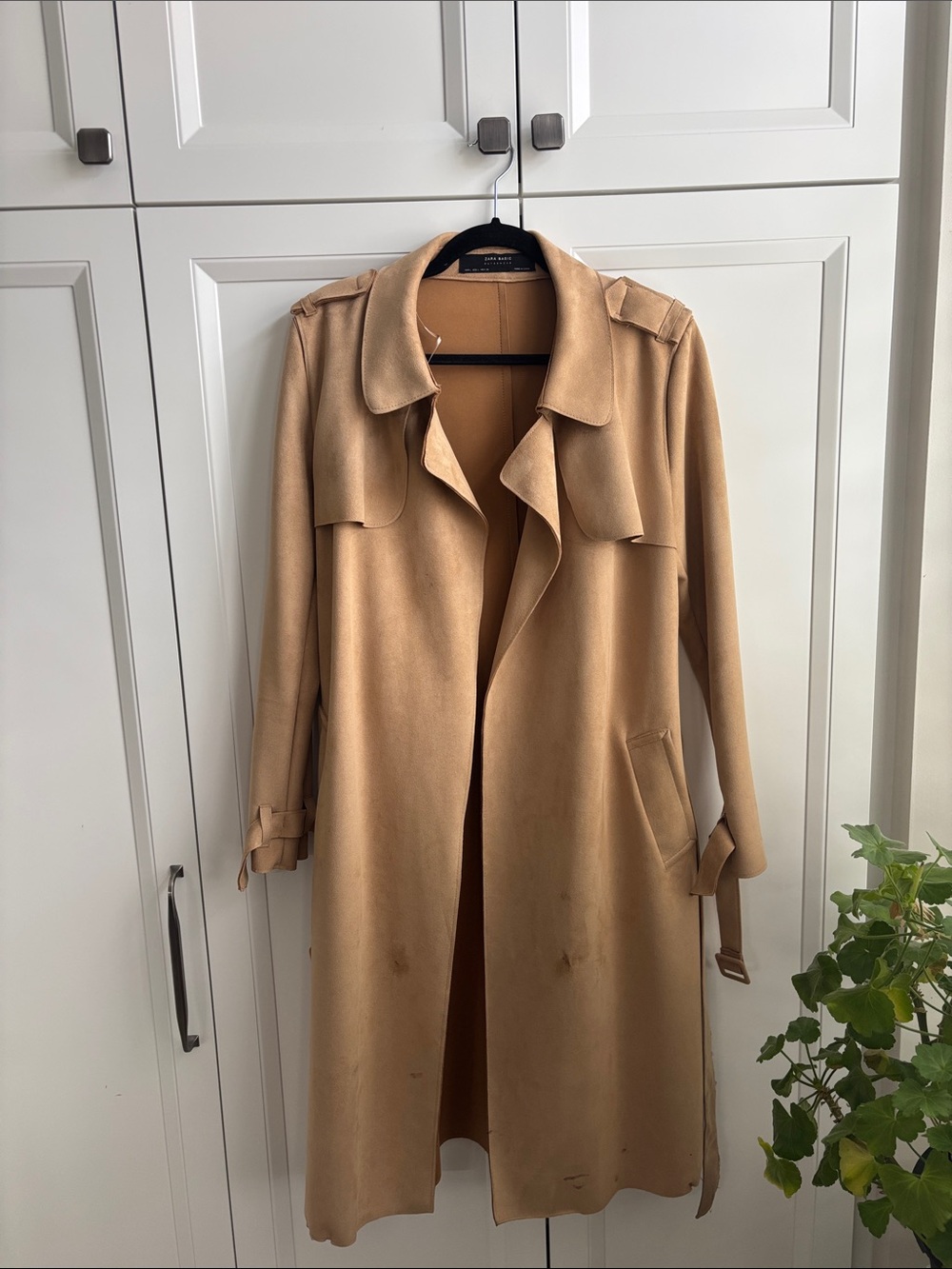 Women's Camel Trench Coat with Draped Front